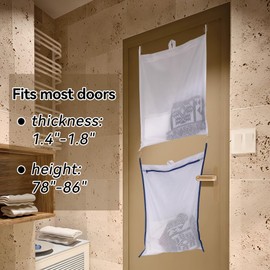 Klmnop 2 Pack Over the Door Laundry Hamper, Large Mesh Laundry Hamper Bag with Zipper, Hanging Basket for Dirty Cloth Saving Space(BlueWhite)