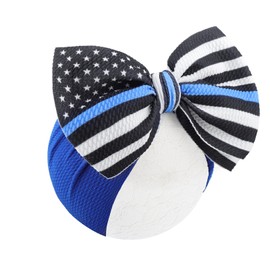 YanJie 7" Baby Girls Headbands Police Day Hair Bow Blue Line Flag Printed Bow Blue Wide Headbands Police Support Nylon Headband Infant Bows Gift