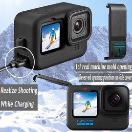 Battery Cover for GoPro Hero 12 11 10 9, Aluminum Alloy Removable Battery Case Cover Fit for GoPro Hero 9/10/11/12 Black, Vlog Accessories Fit for gopro 9 10 11 12 Lens Cover+ 2 Lens Caps