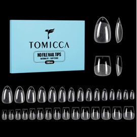 TOMICCA Short Almond & Extra Short Coffin Nail Tips, 240Pcs Clear Half Matte Full Cover Acrylic False Nail Tips, Soft Gel Tips No File Nail Tips for Soak Off Nail Extensions, 15 Sizes