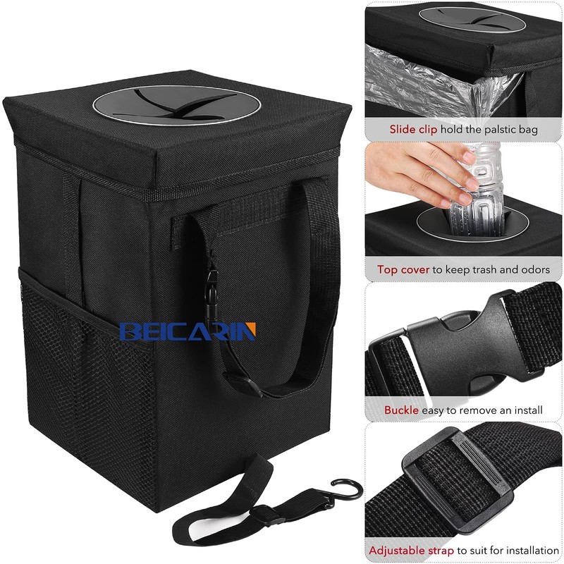 Car Trash Can with Lid - Trash Bag Hanging with