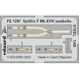 Edudo EDUFE1297 1/48 Zoom Series Supermarine Spitfire F Mk.18 Seat Belt, Stainless Steel (For Airfix) Plastic Model Parts