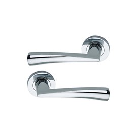 Infinity Decor Pair of Polished Chrome Loyal Lever Door Pull Handles on Round Rose Set 130mm - Ideal for Interior & Exterior Doors