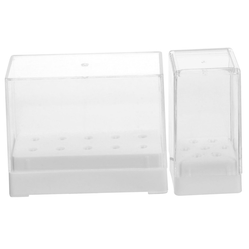 WOONEKY Nail Drill Bit Holder Storage Box 2-Piece 10-Holes Nail