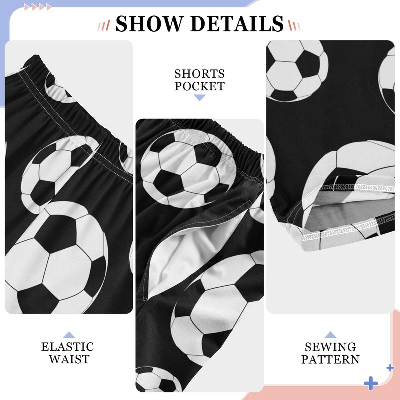 Boys Pajama Pants Traditional Black White Soccer Ball Elastic Waist