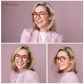 AMOMOMA Retro Blue Light Aviator Reading Glasses for Women Men,Vintage Computer Reader Frame 2.0 1.5 AM6155 C1+C2 2.5X