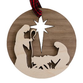 Woodlander Workshop Nativity Ornaments - Christian Christmas Decor and Religious Ornaments - Miniature Nativity Scene - Christmas Ornaments for Tree - Wooden Nativity Star and More! (Nativity 1)