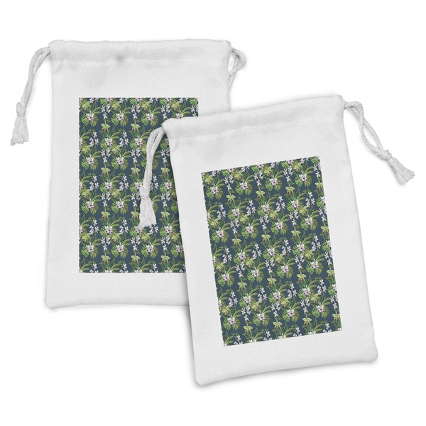 Ambesonne Orchids Fabric Pouch Set of 2, Island Theme Blooms