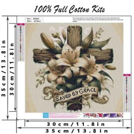 Cross Stitch Kits for Adults Beginner,Flower Counted Cross Stitch Kits Printed Stitching Cute Patterns Dimensions Needlepoint Art Crafts Embroidery Kits for Adults Beginners (13.7x13.7 inch)