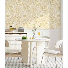CiCiwind Gold Peel and Stick Wallpaper White and Gold Floral Contact Paper Modern Boho Removable Self Adhesive Waterproof Wall Paper Eco-Friendly Wallpapers for Bedroom Bathroom Cabinets 17.3"x78.7"