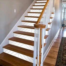 funlife 10Pcs Scandinavian Style PVC Stair Sticker, Peel and Stick Staircase Decals, Self-Adhesive Waterproof Stair Riser Stickers, 39.37"x7.09" Pure White Herringbone