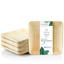 wiseware Palm Leaf Plates - Pack of 25 Disposable Plates Square 15 x 15 cm - Biodegradable Palm Leaf Tableware - Compostable Party Tableware - Organic Disposable Tableware (25, 15 x 15 cm)