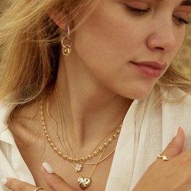 Aobei Pearl 18K Gold 6mm Round Ball Beads Station Choker for Women Chunky Satellite Chain Necklace Dainty Layering Jewelry 18” + 2”