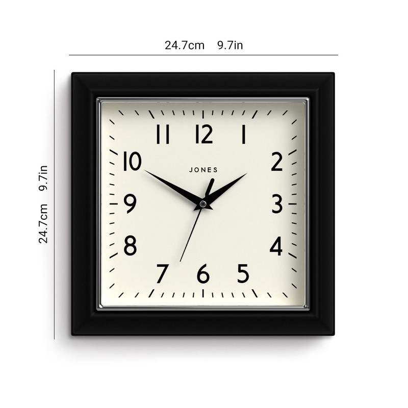 Jones Clocks® Mustard Square Retro Wall Clock Modern Colour Design