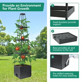 Lazzmonk 2 Pack Raised Garden Bed Planter Box with Trellis, 58”Tomato Planter with Trellis for Climbing Plants Vegetables Vine Flowers, Self-Watering Tomato Cage for Garden Patio Outdoor & Indoor