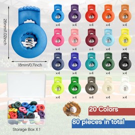 Hanaive 80 Pack Plastic Spring Cord Locks Baseball Glove Lace Locks Toggles for Drawstrings Replacement Lace Clips Sliding Single Hole Spring Toggle Stopper Fastener Buttons for Glove, Mixed Color