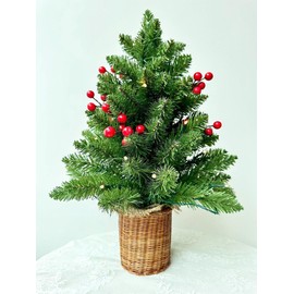24Inch Mini Christmas Tree Small Tabletop Xmas Decor - Desktop Artificial Christmas Tree for Indoor Bedroom Office Kitchen Decoration (Green no Snow)
