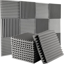 12/24/48PCS 12"X12"X1" Acoustic Foam Panel Wedge Studio Soundproofing Wall Tiles,20KG/m³Density,For Reading Room Meeting Room Study Library Club Cinema Music Studio Recording - Colour: 24Pack Gray