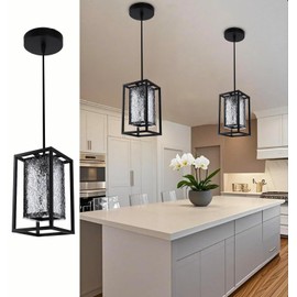 MonDaufie Black Crystal Pendant Light for Kitchen Island, Water Ripple Glass Chandelier Lights Fixture