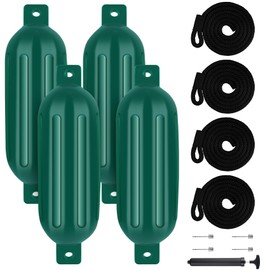 VEITHI Boat Fenders 4 Packs, Ribbed Twin Eyes Vinyl Boat Bumpers Fenders, Boat Bumpers for Docking, Come with Ropes, Needles and Pump to Inflate (Red 6.5x23inch)