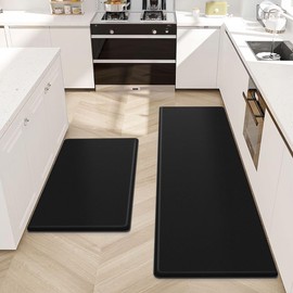 StepLively StepLively Kitchen Mat, 2 PCS Kitchen Rugs, Cushioned Kitchen Mats for Floor, Anti Fatigue Kitchen Rug Set, Non-Skid Standing Mat for Kitchen, Office, Sink, 17.3"x30"+17.3"x47", Black