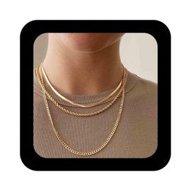 Cimenexe Bohemian Layered Twist Rope Chain Necklace Flat Herringbone Chain Choker Necklace Gold Twist Rope Chain Necklace Cuban Curb Chain Necklace Jewellery for Women, Zinc, No Gemstone