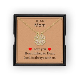 Vivkunulo Clover Necklace Gold Heart Pendant Gifts for Daughter Granddaughter Niece Wife Mom Sister Girlfriend Grandma(Mom)