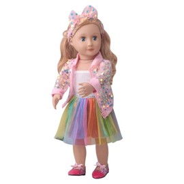 NIXNUT Doll Clothes Dress Vest Colorful Skirt Sequin Jacket Spring Fashion Clothes for American Girls Doll 18 Inch with Headband
