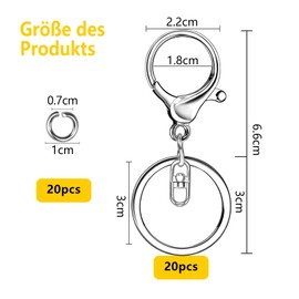 Pack of 40 Carabiner Hooks with Key Ring Rings 20 Pieces Jump Rings 20 Pieces Lobster Clasps with Mounting Ring Key Chain Clip Metal Key Ring for DIY Keychain (Silver)