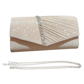 KBRPEY Women's Clutch Elegant Glitter Evening Bag with Chain Bridal Bag Envelope Bags Made of Rhinestone Shoulder Bags for Wedding Party Leisure Date Wedding Party Banquet Holiday, beige