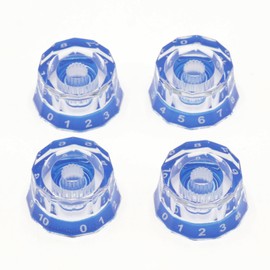 CashBeat 4Pcs Lampshade Style Electric Guitar Knobs, Speed Control Volume Tone Knobs for PRS, LP, SG, Les Paul Guitars - Clear with Blue, 18 Spline, Guitar Accessories & Replacement Parts