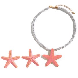 CRUSH CR Bohemian Starfish Shell Necklace Earrings Jewelry Set for Women Adjustable Boho Necklace Earrings Beach Rope Pendants for Summer Parties Surf Music Fest (Pink)