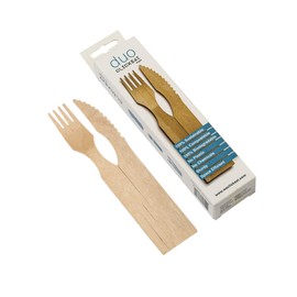 Clickeat Duo Wooden Cutlery Set - 10 Units - 100% Compostable, Easy to Store, Stackable- Cutlery Set for Sustainable Dining Solutions