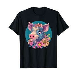Adorable Pig Surrounded By Flowers T-Shirt