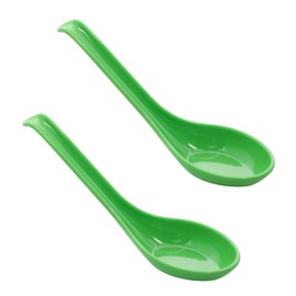 Asian Soup Spoons for Ramen, Pho, Dumplings – Green Melamine, Heat-Resistant & Shatterproof, Extra Long Handle (6.3"), 2PCS