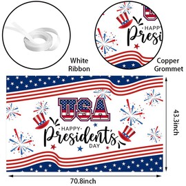 Wollmix Presidents Day Decorations Banner - 70.8x43.3 Inch US USA Presidents American Flag Backdrop, Patriotic Party Supplies for Photo Booth Studio, Portrait Decor Photography Background