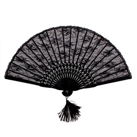 Wowlife Vintage Retro Royal Court Flower Lace Handheld Folding Hand Fan for Lady Girl (Black)