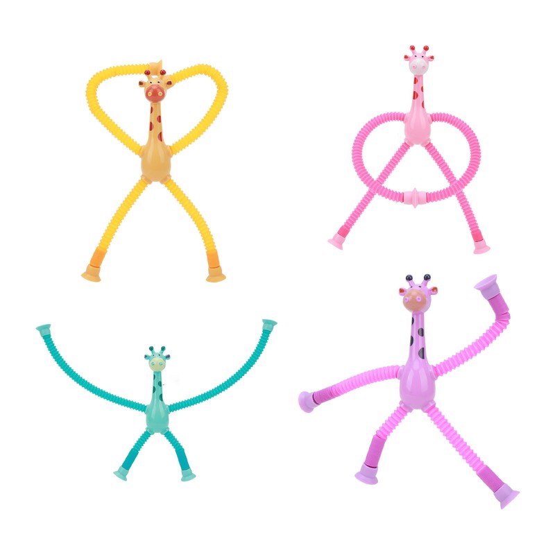 4Pcs Giraffe Tube Toy Telescopic Suction Cup Tube Giraffe Toy