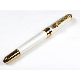 Hot Mother of Pearl White Fountain Pen Golden Dragon Ruby Eye Noblest with Push in Style Ink Converter