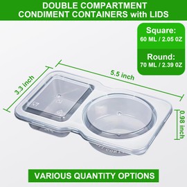 32 Pack Double Compartment Condiment Container -5.5x3.3 inches Plastic Snack Containers with Lids for Sauces, and Salad Dressings | Portable Snackle Box, Portion Control & Food Storage Solution