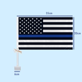 RaymNord 2 PCS America Blue Line Black Car Flag,USA American Honoring Police Law Forcement Decor,US Two Layer Digital Printed 150D Banner for Car Vechile Truck