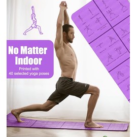 Tapete plegable de yoga grueso con posturas instructivas, antideslizante de 8 mm de grosor para entrenamiento en casa, perfecto para principiantes, 72