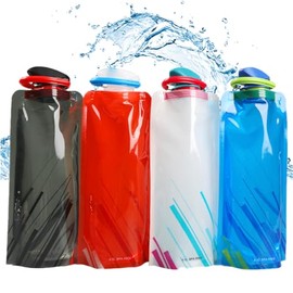 Ruayia Foldable Water Bottle, 700 ml, Pack of 4, BPA-Free Water Bottles with Carabiner, Foldable Water Bottle for Hiking, Travel, Adventure, Fitness - 4 Colours