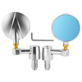 REPAIROCK 1 Set Motorcycle Rear View Mirrors Bar End Side Mirrors Mount Universal Adjustable Aluminum Alloy Silver Tone Round Shape