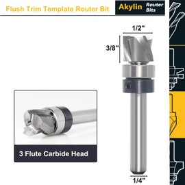 Spiral Flush Trim Template Router Bit 1/4" Shank, Solid Carbide Top Bearing Router Bits 1/2" Cutting Dia, 3/8" Cut Height, for Woodworking Trimming Cutter