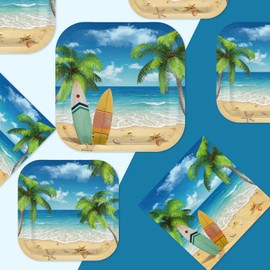 200Pcs Summer Beach Party Supplies Tropical Ocean Plates and Napkins
