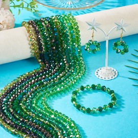 Spritewelry 585 Pcs Green Glass Beads Strands 8mm Rondelle Crystal Beads Faceted Bicone Beads Transparent Crystal Loose Beads Bulk for Necklace Bracelet Jewelry Making