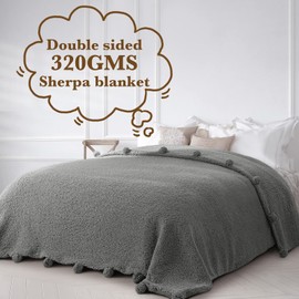 LBRO2M Double Sided Sherpa Blanket,King Size Super Soft Fuzzy Plush Warm Cozy Fluffy Throw Reversible Luxurious Blankets (Grey)