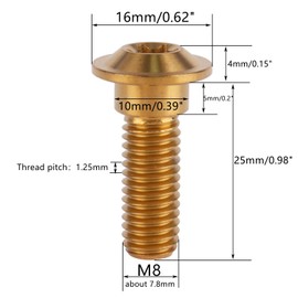 UHDFBDHF 6Pcs Titanium Bolt M8 x 20mm 25mm Motorcycle Rear Brake Rotor Screw (Gold, M8x25mm)