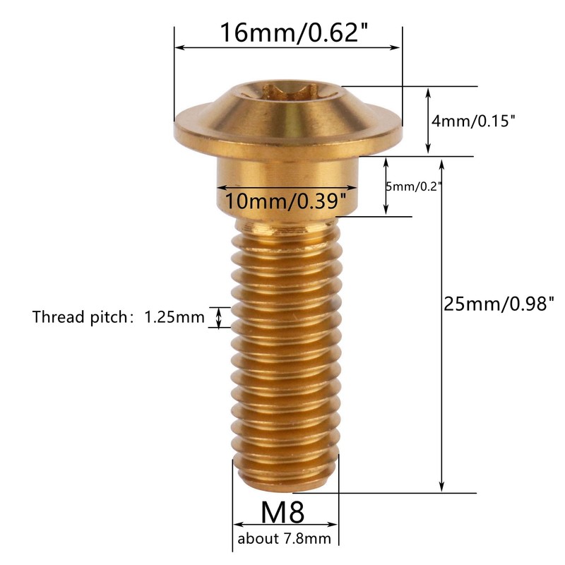 UHDFBDHF 6Pcs Titanium Bolt M8 x 20mm 25mm Motorcycle Rear